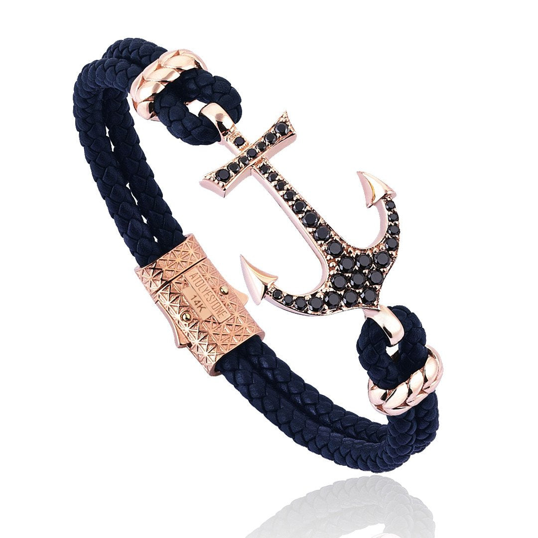 Anchor Leather Bracelet -Solid Rose Gold