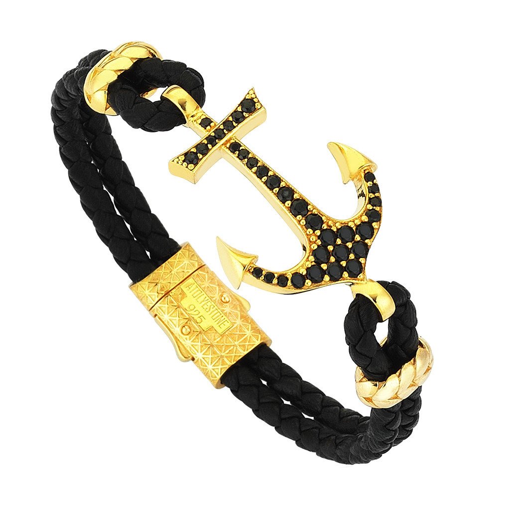 Anchor Leather Bracelet - Silver