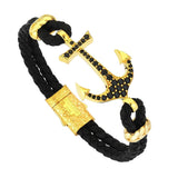 Anchor Leather Bracelet - Silver