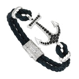 Anchor Leather Bracelet - Silver