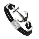 Anchor Leather Bracelet - Silver