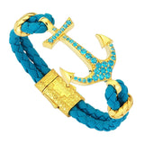 Anchor Leather Bracelet -Silver
