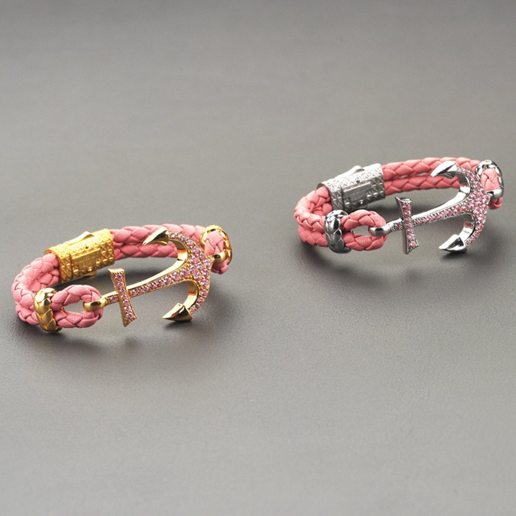 Anchor Leather Bracelet -Silver