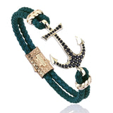Anchor Leather Bracelet - Solid Yellow Gold