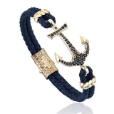 Anchor Leather Bracelet - Solid Yellow Gold