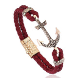 Classic Anchor Leather Bracelet - Solid Rose Gold