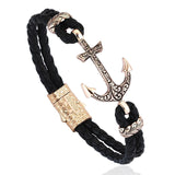 Classic Anchor Leather Bracelet - Solid Rose Gold