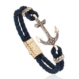 Classic Anchor Leather Bracelet - Solid Rose Gold
