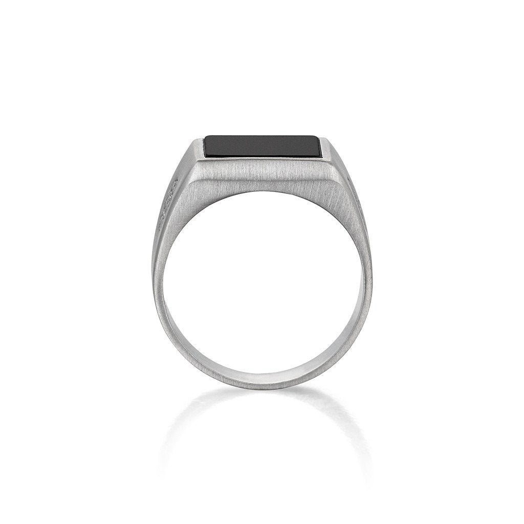 Brushed Square Onyx Ring - Solid Silver