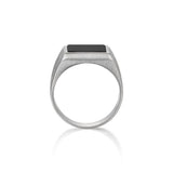 Brushed Square Onyx Ring - Solid Silver