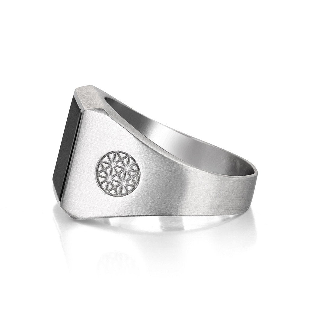 Brushed Square Onyx Ring - Solid Silver