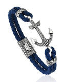 Classic Anchor Leather Bracelet - Solid White Gold