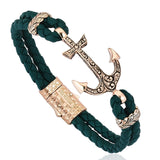 Classic Anchor Leather Bracelet - Solid Rose Gold