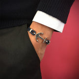 Anchor Leather Bracelet - Solid White Gold