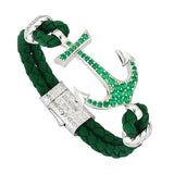Anchor Leather Bracelet -Silver