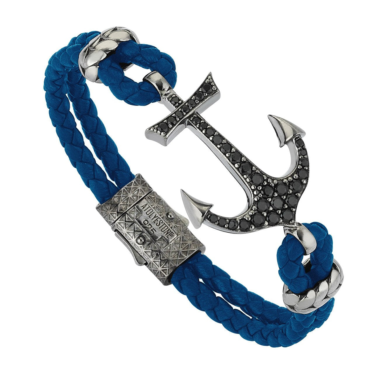 Anchor Leather Bracelet - Silver