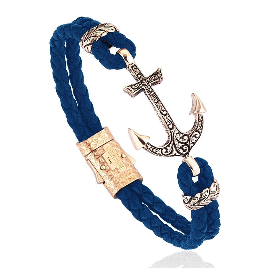 Classic Anchor Leather Bracelet - Solid Rose Gold