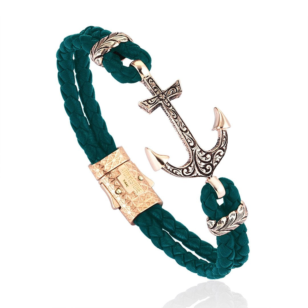 Classic Anchor Leather Bracelet - Solid Rose Gold
