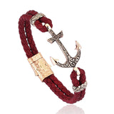 Classic Anchor Leather Bracelet - Solid Rose Gold