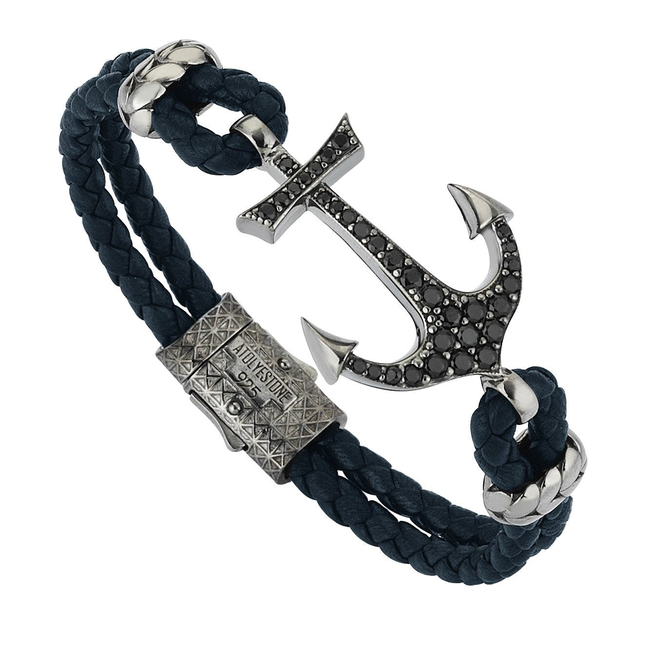 Anchor Leather Bracelet - Silver
