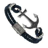 Anchor Leather Bracelet - Silver